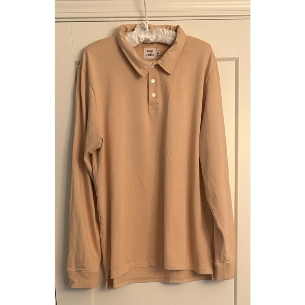 Flint And Tinder Sz XL Long Sleeve Polo Shirt Beige